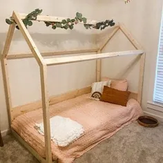 تخت مونته سوری ، طرح تخت دو نفره ، تخت کودک نوپا ، قاب تختخواب خانه ، تخت کف چوبی DIY برای اتاق خواب کودکان