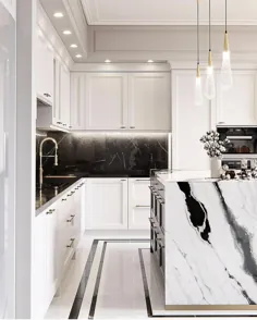 اشلی استارک کنر در اینستاگرام: «کمی سنگ مرمر پاندا در آشپزخانه.  سفید سیاه و پررنگ.  توسط @ balkon.studio از طریقlivingedgeinteriors • • • • • # داخلی # طراحی داخلی... "