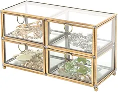 Vintage Clear Glass & Brass Metal 4 Drawer Display Box / Dresser Top Jewelry Storage Storage - MyGift