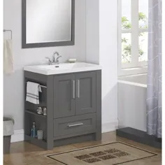 غرور حمام تک ظرفشویی خاکستری 30 رنگ خاکستری Runfine با سنگ مرمر سفید بالا Lowes.com