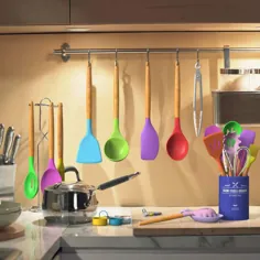 ست وسایل آشپزخانه آشپزخانه Umite Chef ، 24 عدد ست کفگیر آشپزخانه آشپزخانه سیلیکونی نچسب با نگهدارنده ، مجموعه وسایل ظروف آشپزخانه سیلیکون مقاوم در برابر حرارت دسته ودل (ful
