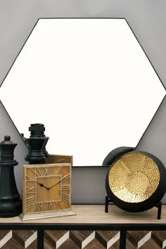 آینه دیواری شش ضلعی چوبی