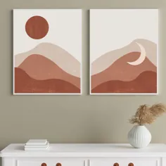 پوستر دیواری Boho Sun and Moon Desert Art |  اتسی