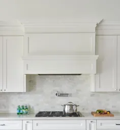 هود دریچه پنل چوبی سفید با پرکننده گلدان - انتقالی - آشپزخانه
