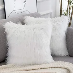 WLNUI مجموعه ای از 2 بالش تزئینی بالش کرکی سری جدید لوکس Merino Style Faux Fur Frow Throw Throw Pillow Covers Square Fuzzy Cushion Cushion 18x18 Inch