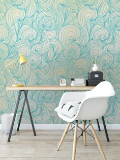 کاغذ دیواری متحرک Blue Swirls Wallpaper Self Adhesive |  اتسی
