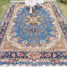 6x9ft (183x274cm) فرش ویلا ابریشمی آبی فرش دستباف ایرانی طرح اتاق نشیمن منطقه شرقی ترکیه