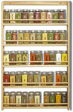EMS Solid OAK Wood Spice Rack Organizer، 5 ردیف دیواری - ذخیره سازی ادویه برای انبار و آشپزخانه - اتمام طبیعی (32.75 "H x 20" W x 2.75 "D)
