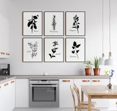 چاپ چاپ گیاهان تزئینی آشپزخانه دیواری مدرن |  اتسی