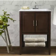 غرور حمام 24 اینچی با یک ظرف غرور تک ظرفشویی در قهوه آنتیک با آب آشامیدنی سرامیک سفید-WLF6020-C - انبار خانه
