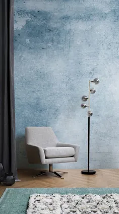 نقاشی دیواری کاغذ دیواری آبرنگ آبی روشن و خاکستری |  هوویا