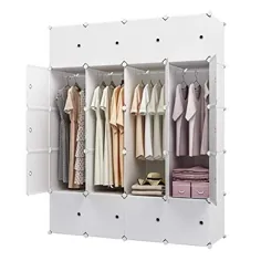 کمد لباس و لباس کمد قابل حمل 14 "x18" عمق اتاق خواب Armoire سازمان دهنده ذخیره سازی مدولار با درب ، 12 مکعب