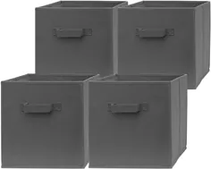 مکعب های ذخیره سازی Pomatree 13x13x13 Inch - 4 بسته - سطل های ذخیره سازی بزرگ و محکم |  دسته دوتایی ، تاشو |  سطل سازمان دهنده مکعب |  سبدهای پارچه ای برای نظم بخشیدن به کمد ، لباس و اسباب بازی (خاکستری تیره)