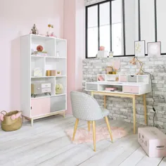 Weißer Schreibtisch im Vintage-Stil mit 2 Schubladen، grau und rosa |  Maisons du Monde