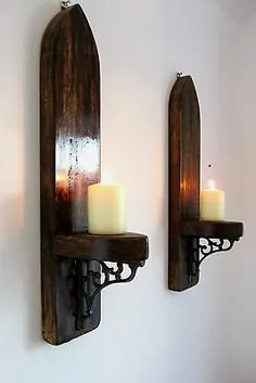 2K LARGE GOTHIC ARCH RUSTIC WOOD WON SCONCE CANDLE HOLDER CAST Iron Iron |  eBay