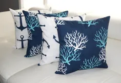 مجموعه بالش در فضای باز دریایی Anchors Navy Blue Pillows Navy |  اتسی