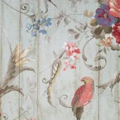 کاغذ دیواری کلبه فرانسوی پرنده گل رز ویکتوریا HA1326