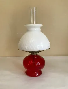 لامپ نفتی شیشه ای شفاف قرمز سفید لهجه ای نادر |  اتسی