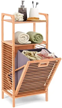 شیب لباسشویی Giantex Bamboo Tilt-Out با قفسه و آستر متحرک برای حمام