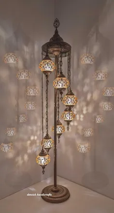 چراغ طبقه طبقه کنار تخت الماس مروارید طلای موزاییک ترکیه |  اتسی