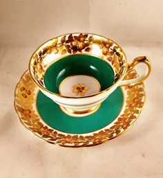 لیوان چای عتیقه انگلیسی لیوان چای / بشقاب طلا بشقاب طلایی |  اتسی