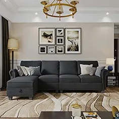کاناپه مبل مقطعی کانورتیبل Nolany با صندلی برگشت پذیر ، کاناپه مبل L شکل با ذخیره سازی عثمانی برای آپارتمان کوچک ، خاکستری تیره