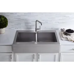 KOHLER Vault Farmhouse Drop-In Apron Front Self-Trimming Steel Stainless 36 in. 1-Hole Double Bowling Sink-K-3944-1-NA - انبار خانه