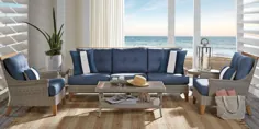 Cindy Crawford Home Hamptons Cove Grey 4 PC صندلی فضای باز در فضای باز با کوسن های جین