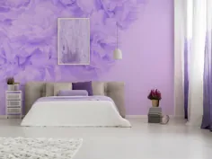 کاغذ دیواری بنفش با گل رز مصنوعی ||  نقاشی دیواری دیواری گل را پوست کنده و بچسبانید