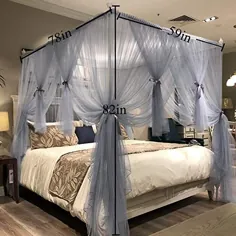 پرده تخت خواب سایبان Joyreap 4 Corners برای دختران و بزرگسالان - تور مجلل رویال لوکس رویال - 3 پشه بند باز - دکوراسیون اتاق خواب شاهزاده خانم زیبا (خاکستری-آبی ، 59 "عرض x 78" L ، کامل / ملکه) |  مجموعه