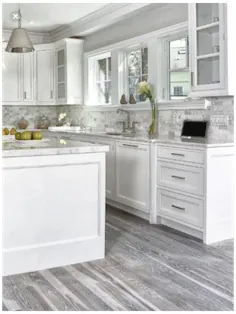 کف خاکستری آشپزخانه کابینت سفید