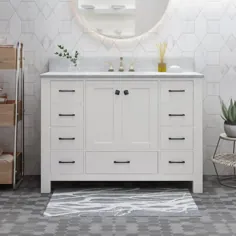 بهترین فروش دکوراسیون منزل Laranne 48-in White Undermount Single Sink حمام غرور با Carrara سنگ مرمر سفید بالا Lowes.com