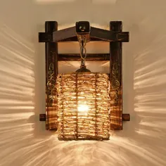 چراغ دیواری چراغ دیواری دست ساز بافته شده سبک Lodge سبک 1 سر قهوه ای برای دیوار تختخواب ، چراغ های دیواری B و دیوارکوب