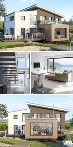 Modernes Design Haus mit Pultdach، XL Erker & Balkon، Einfamilienhaus Grundriss offen mit Galerie