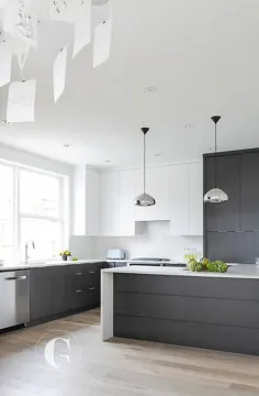 آشپزخانه مدرن سیاه و سفید و کابینت انبارهای سیاه - مدرن - آشپزخانه