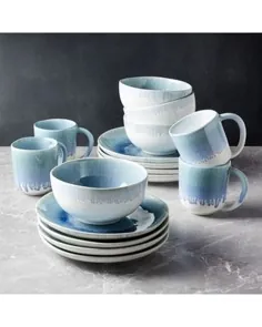 مجموعه ظروف غذاخوری Crate & Barrel Caspian 16 Piece Blue Reactive Glaze از Crate & Barrel | فروشگاه BHG.com