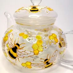 قوری شیشه Bee قابلمه چای شخصی با لانه زنبوری هدیه عروسی برای والدین کتری چای نقاشی دستی با تزریق شیر هدیه برای روز مادر