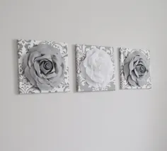 مجموعه نقاشی دیواری بوم رز خاکستری و سفید 3