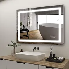 آینه حمام چراغ دار LED 32x24 اینچ ، آینه غرور حمام دیواری ، کنترل سوئیچ لمسی قابل تنظیم ، 3000-6000K قابل تنظیم با نور سفید / طبیعی / نور روز ، افقی و عمودی