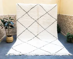 فرش بزرگ و کرکی Beni Ourain 7x10 گره ای از سفید |  اتسی