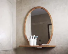 آینه بیضی برای حمام / آینه بیضی چوبی / دکوراسیون دیوار آینه / آینه حمام / دست ساز در تولدو توسط مبلمان دوالنتی