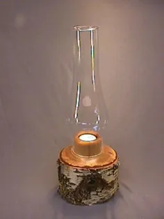 جا شمعی چوبی توس بی نظیر ، دست ساز ، طبیعی با دودکش شیشه ای و نور شیشه