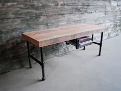 میز قهوه چوبی با پایه های لوله های فولادی ساخته شده از چوب اصلاح شده |  اتسی