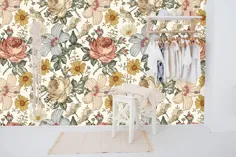 گل های نقاشی دیواری دیواری زمینه گلدار با رنگ های خاکی |  اتسی