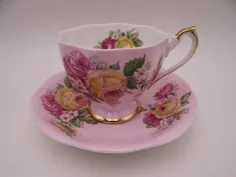 1950s Vintage Queen Anne English Bone China لیوان گلدان صورتی گلدان استوانه انگلیسی