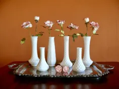6 گلدان گلدان شیشه ای شیر با الگوی Crisscross الماس |  اتسی