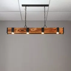 Rowen Industrial Loft Style 4-Light LED Linear Rust Wood & Metal Island آویز چراغ