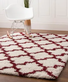 فرش دنج Morrocan Trellis Shag در رنگ سفید و قرمز آجری - 2 "7" X 8 "