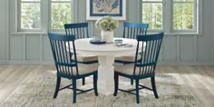 Cindy Crawford Home Cape Cottage White 5 عدد غذاخوری ست با صندلی های آبی