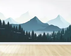 دیوارکوب کوه دیواری متحرک / نقاشی دیواری کوهستانی / مهد کودک |  اتسی